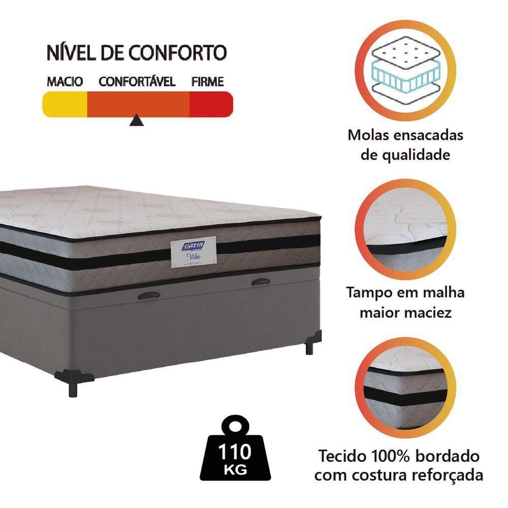 Cama Box Baú Casal Gazin Colchão Com Molas Ensacadas Vibe 138x188x63cm Cinza/preto - 4