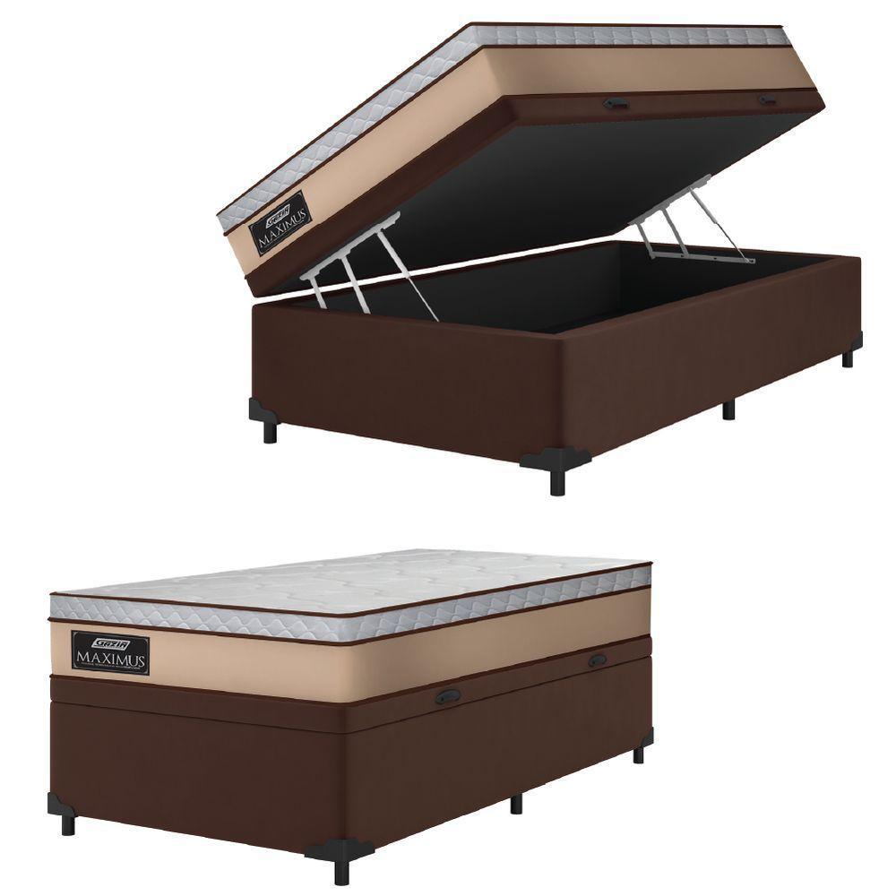 Cama Box Baú Solteiro Gazin Colchão Molas Ensacadas 88x188x65cm Maximus Bege/marrom - 1