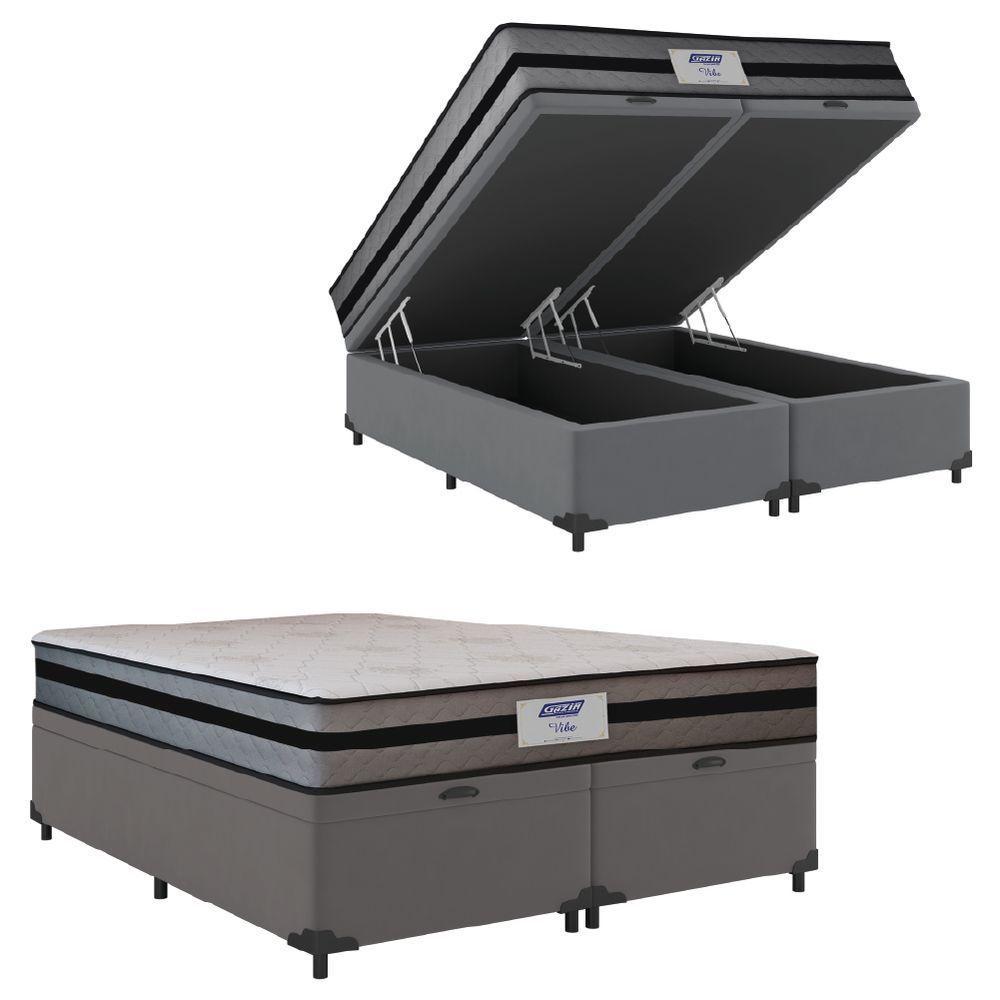 Cama Box Baú Casal Queen Colchão Gazin Com Molas Ensacadas Vibe 158x198x63cm Cinza/preto - 1
