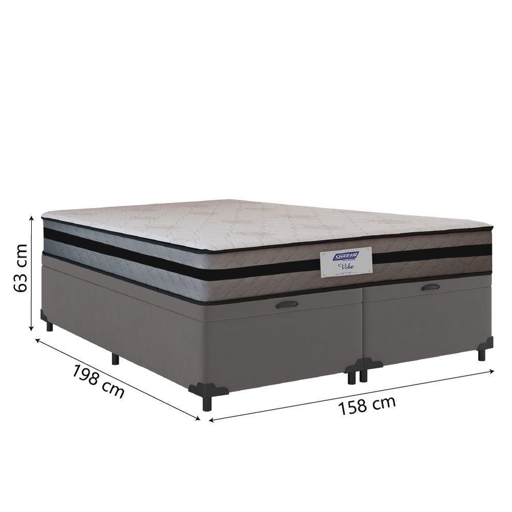 Cama Box Baú Casal Queen Colchão Gazin Com Molas Ensacadas Vibe 158x198x63cm Cinza/preto - 2