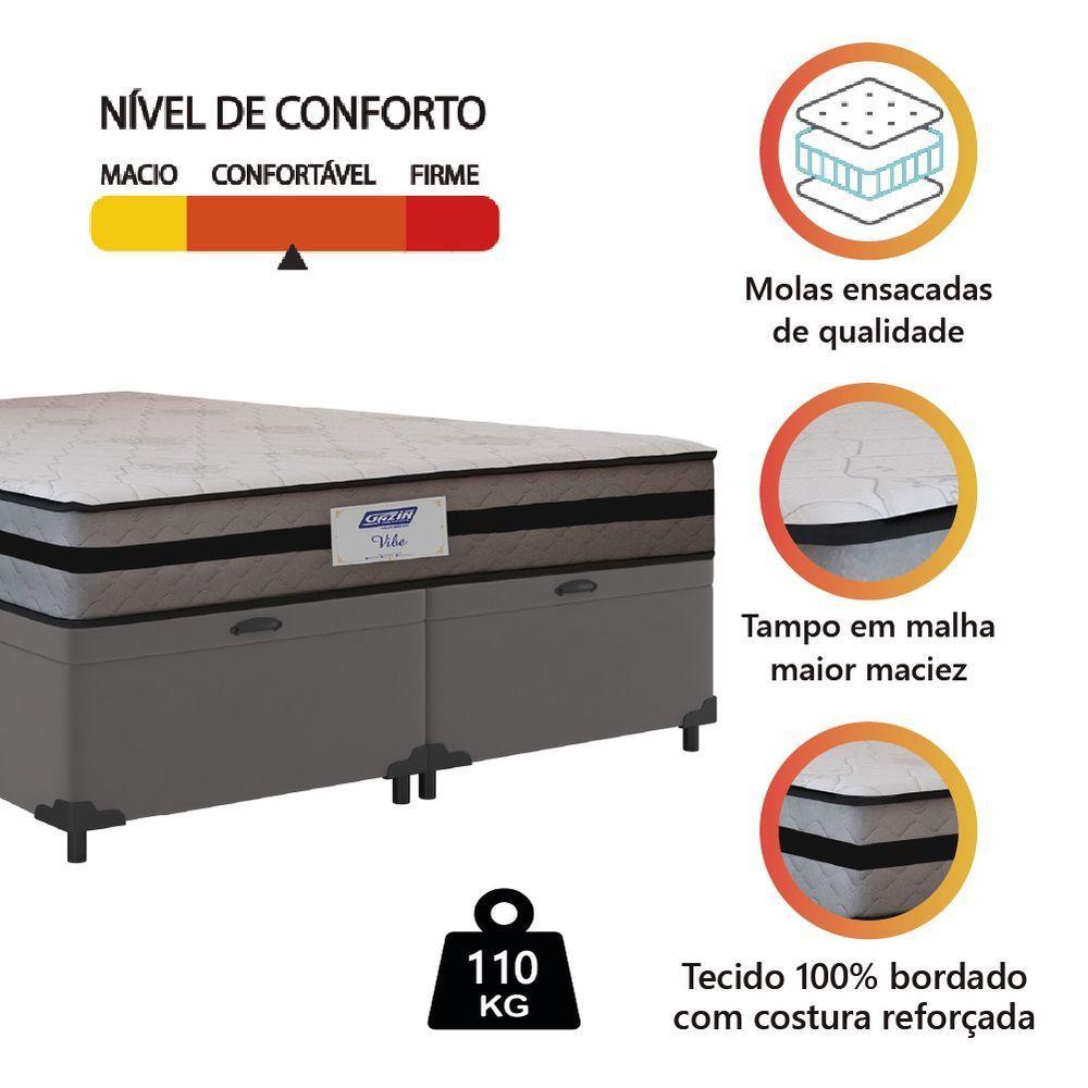 Cama Box Baú Casal Queen Colchão Gazin Com Molas Ensacadas Vibe 158x198x63cm Cinza/preto - 4