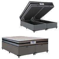 Cama Box Baú Casal Queen Colchão Gazin Com Molas Ensacadas Vibe 158x198x63cm Cinza/preto - 1