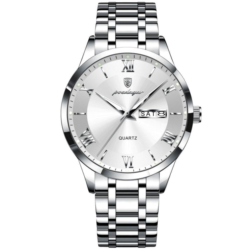 Relógio Masculino Analógico Quartzo á Prova D´agua Em Aço Inoxidável Branco - 1