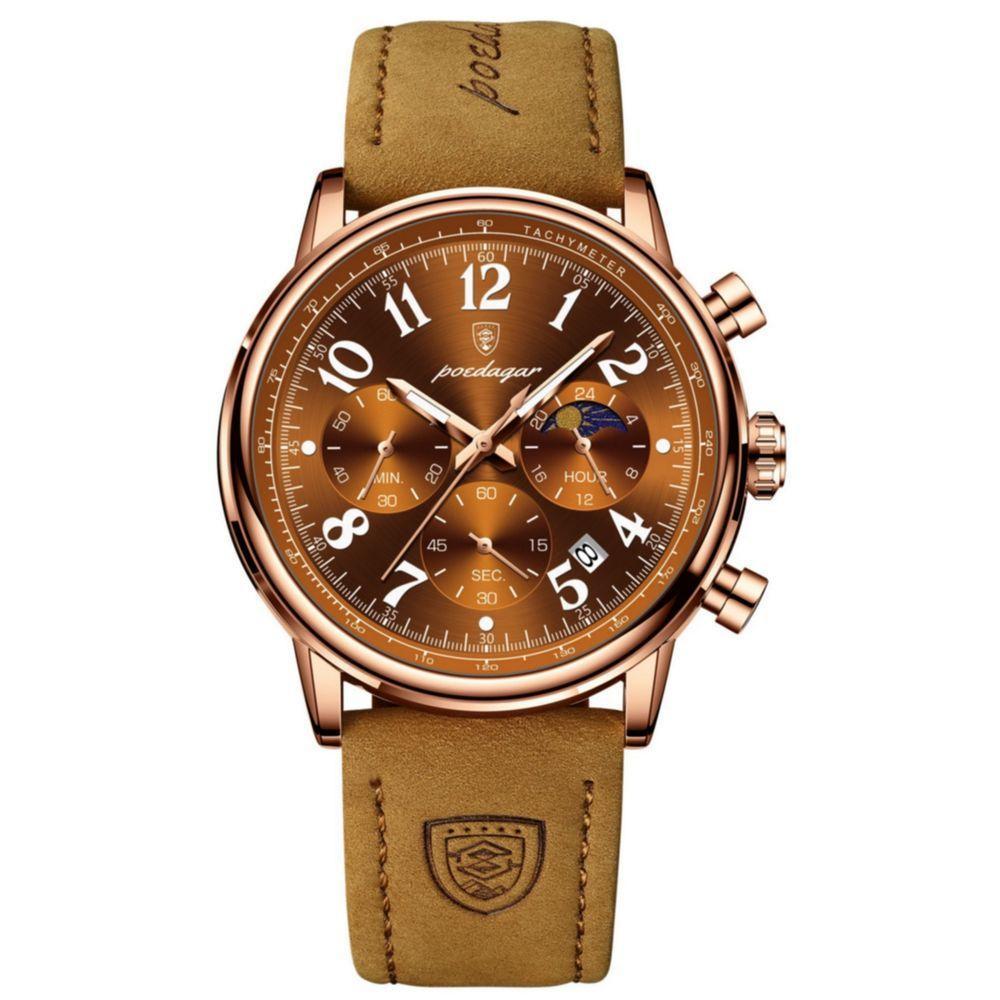 Relógio Esportivo Militar Masculino à Prova D'agua Quartzo Multifuncional Marrom - 1