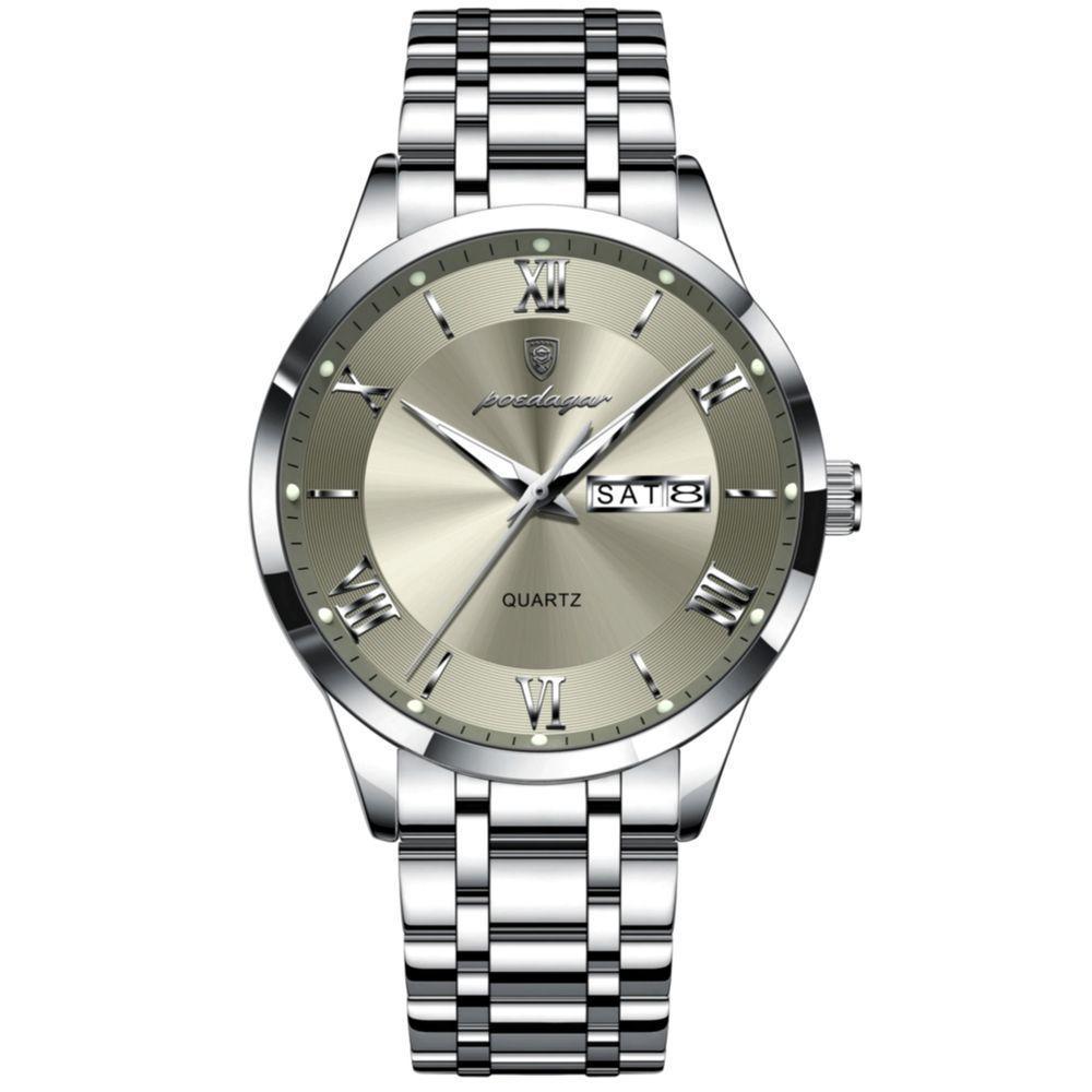 Relógio Masculino Analógico Quartzo á Prova D´agua Em Aço Inoxidável Cinza Prata - 1