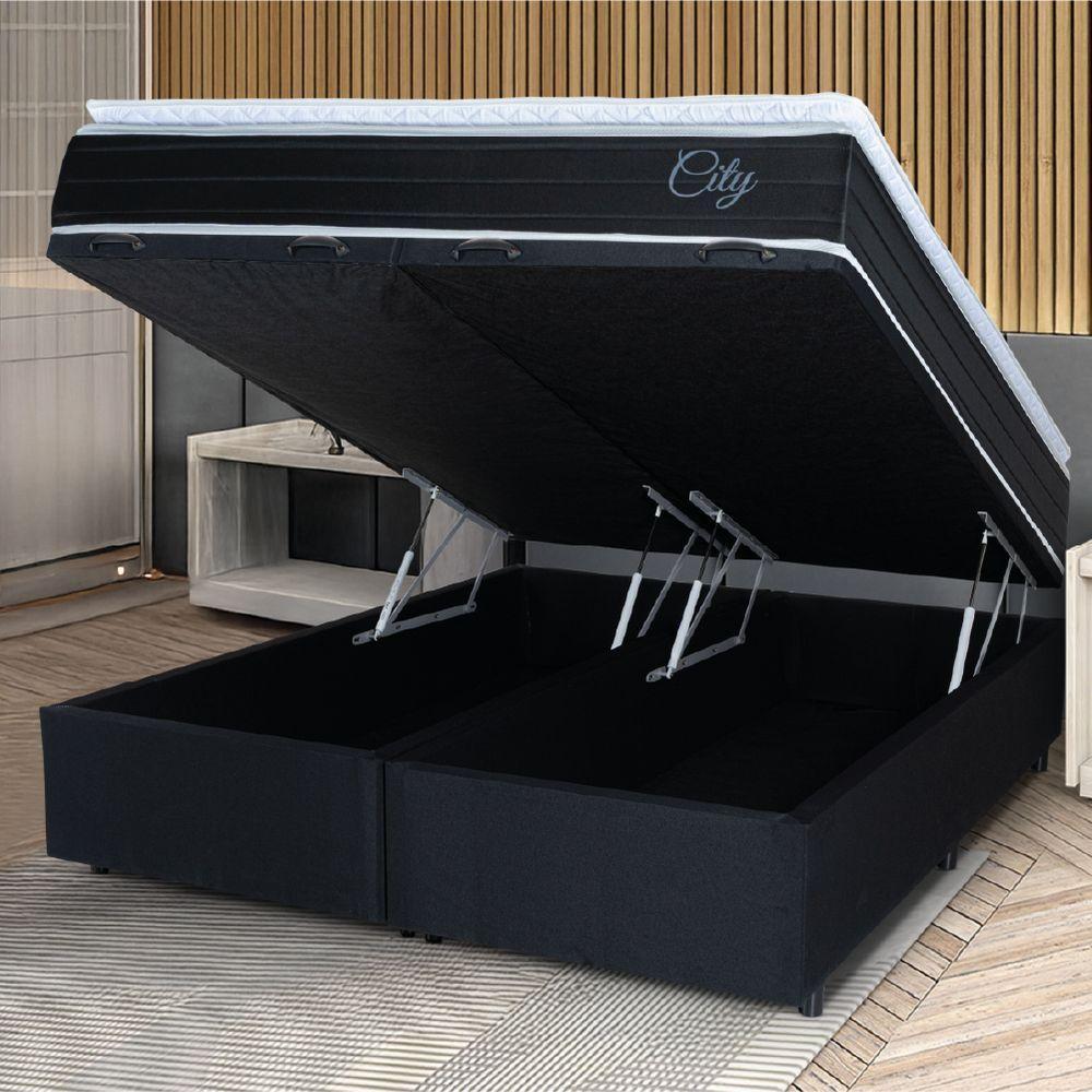 Cama Box Baú Casal Queen Colchão C/ Molas Ensacadas City Pillow Top 158x198x64cm Hellen Preto/branco - 3