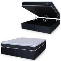 Cama Box Baú Casal Queen Colchão C/ Molas Ensacadas City Pillow Top 158x198x64cm Hellen Preto/branco - 1
