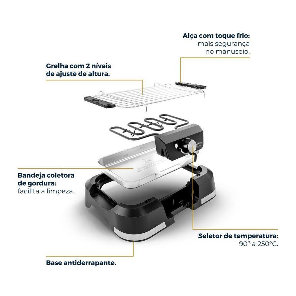 Churrasqueira Elétrica Britânia 1500W Menos Fumaça BCQ10A 220V - 7