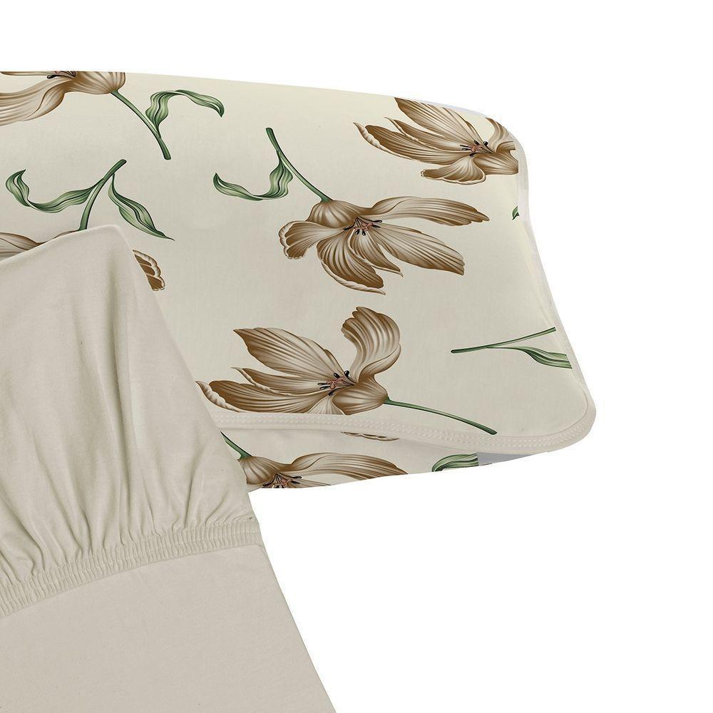 Jogo De Cama Tecebem Solteiro Malha 100% Algodão Tais 2 Peças Premium Baunilha - 2