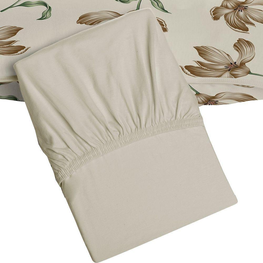 Jogo De Cama Tecebem Solteiro Malha 100% Algodão Tais 2 Peças Premium Baunilha - 3