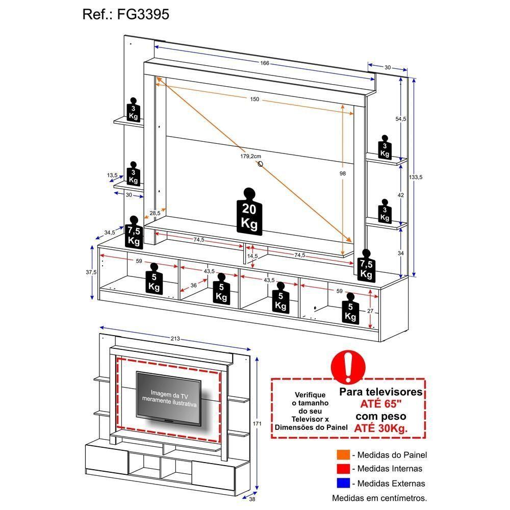Estante Para Tv Até 65´´ Oslo Fg3395 Preta/lacca Fumê - 7