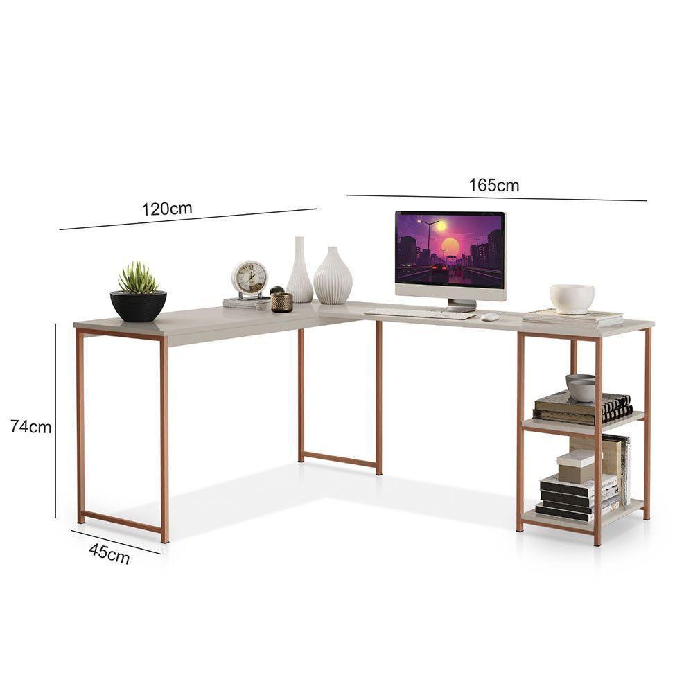 Mesa Em L Office Em Mdf Estilo Insdustrial Klm Store Bronze Com Off White - 3