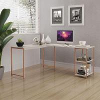 Mesa Em L Office Em Mdf Estilo Insdustrial Klm Store Bronze Com Off White - 1