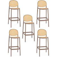 Kit 5 Banqueta Alta Com Encosto Roma Em Polipropileno Cozinha/bancada - Marrom Claro - 1