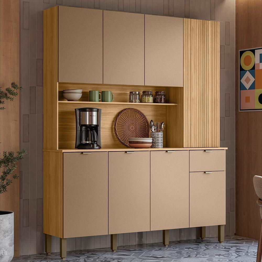 Cozinha Compacta 8 Portas 1 Gaveta 161 Cm Slow Freijo Vanilla Cp Riscatto - 3