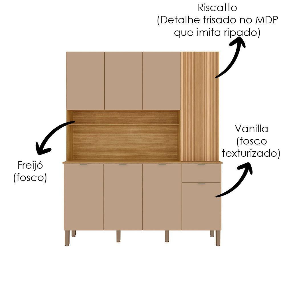 Cozinha Compacta 8 Portas 1 Gaveta 161 Cm Slow Freijo Vanilla Cp Riscatto - 5
