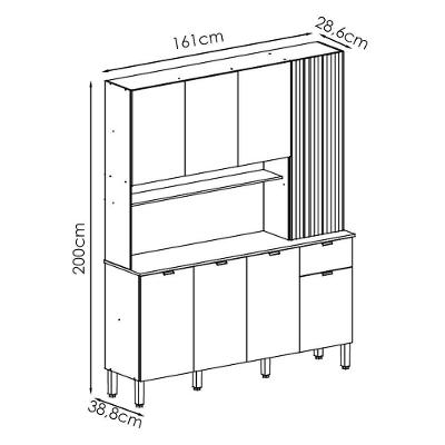 Cozinha Compacta 8 Portas 1 Gaveta MDF 161 cm Amadeirado Freijo Vanilla