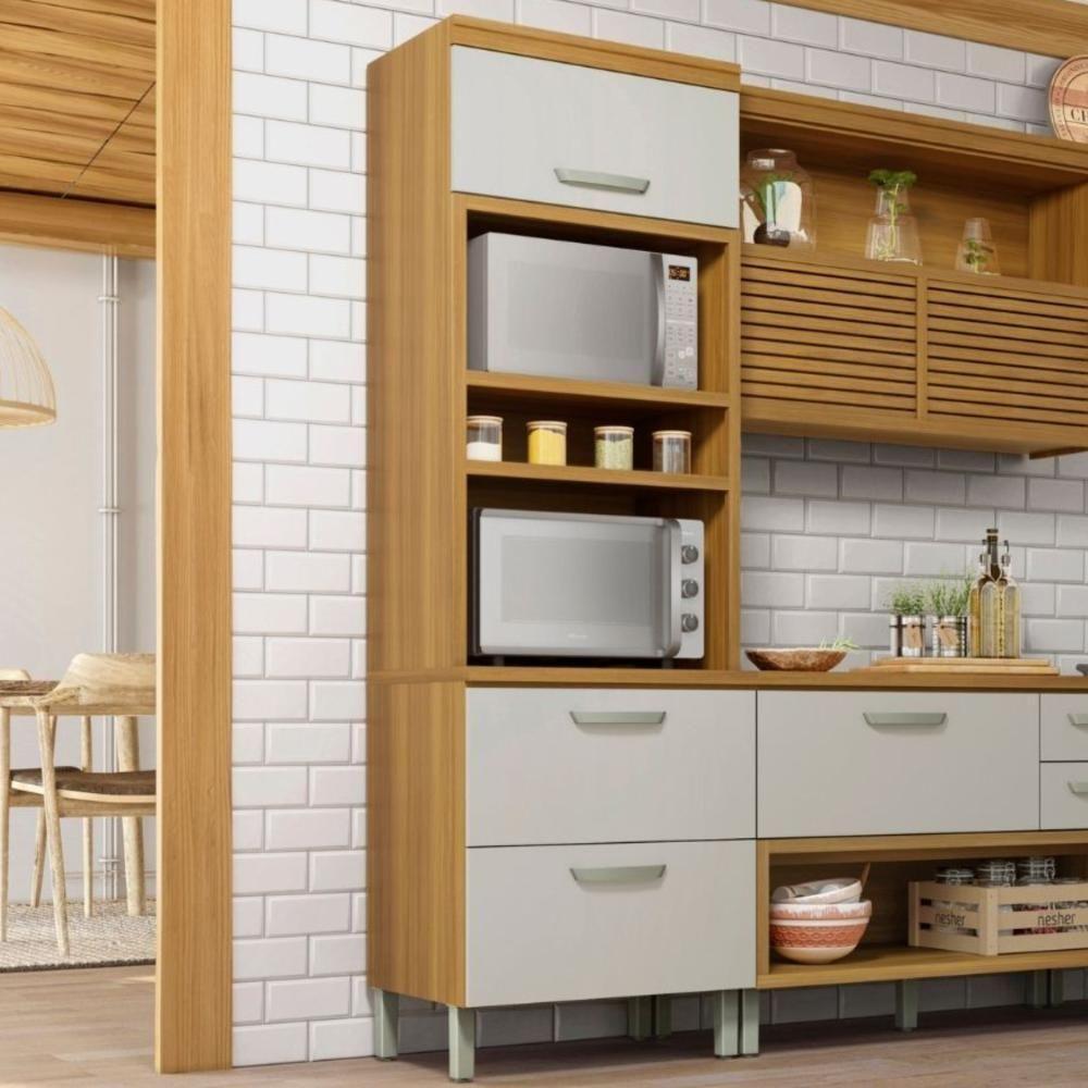 Paneleiro Torre Quente 2 Portas 1 Gaveta Princesa Freijó/off White Nesher Móveis - 1