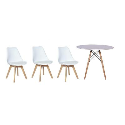Kit Mesa Jantar Eiffel 120cm Branca + 03 Cadeiras Leda Branca