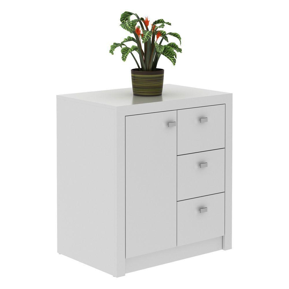 Balcão Para Escritório 68cm Com 1 Porta E 3 Gavetas Branco - 2