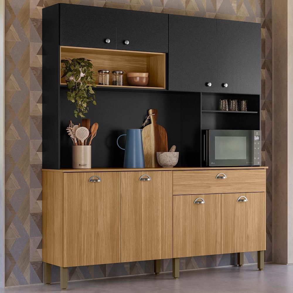 Cozinha Compacta 8 Portas 1 Gaveta 182 Cm Core Freijo Nero Ktp - 2