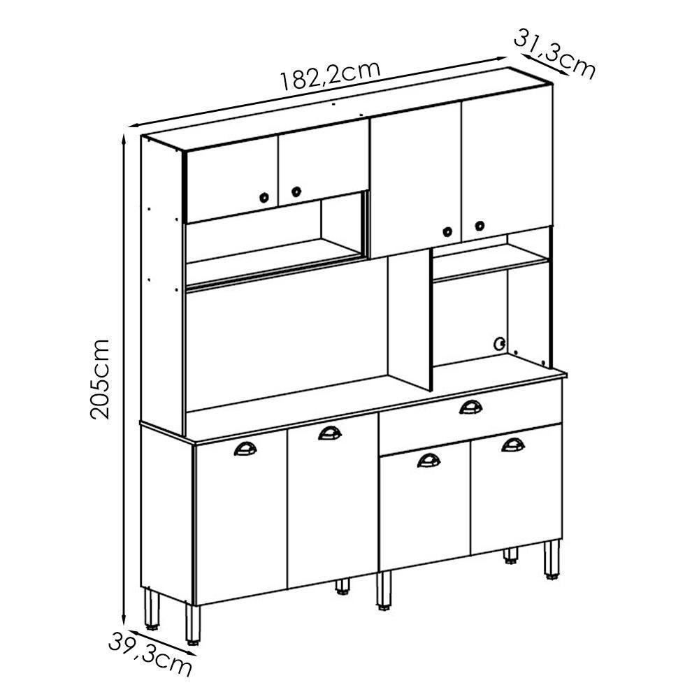 Cozinha Compacta 8 Portas 1 Gaveta 182 Cm Core Freijo Nero Ktp - 3