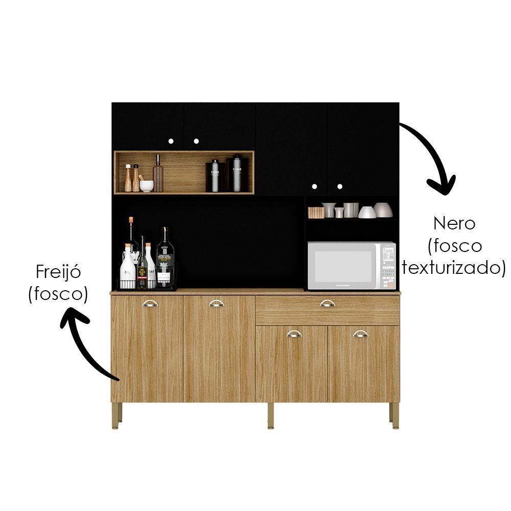 Cozinha Compacta 8 Portas 1 Gaveta 182 Cm Core Freijo Nero Ktp - 5
