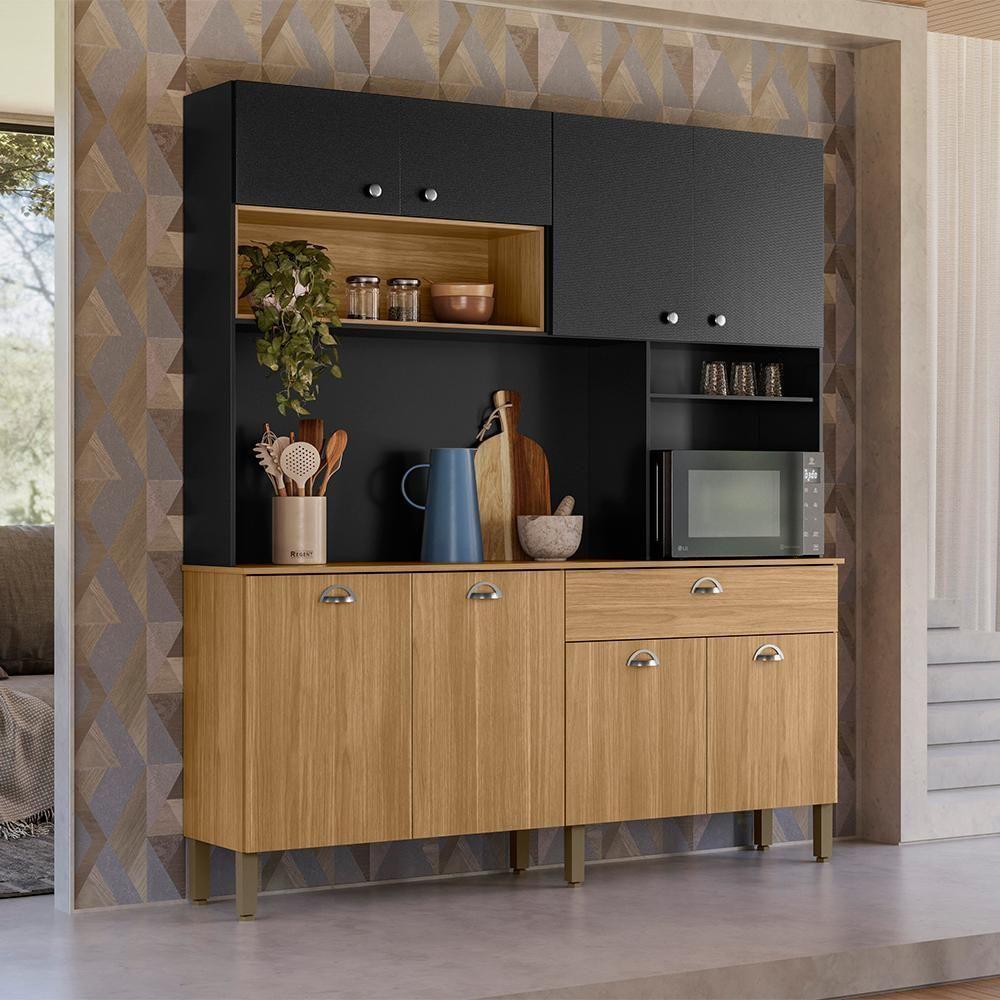 Cozinha Compacta 8 Portas 1 Gaveta 182 Cm Core Freijo Nero Ktp - 10