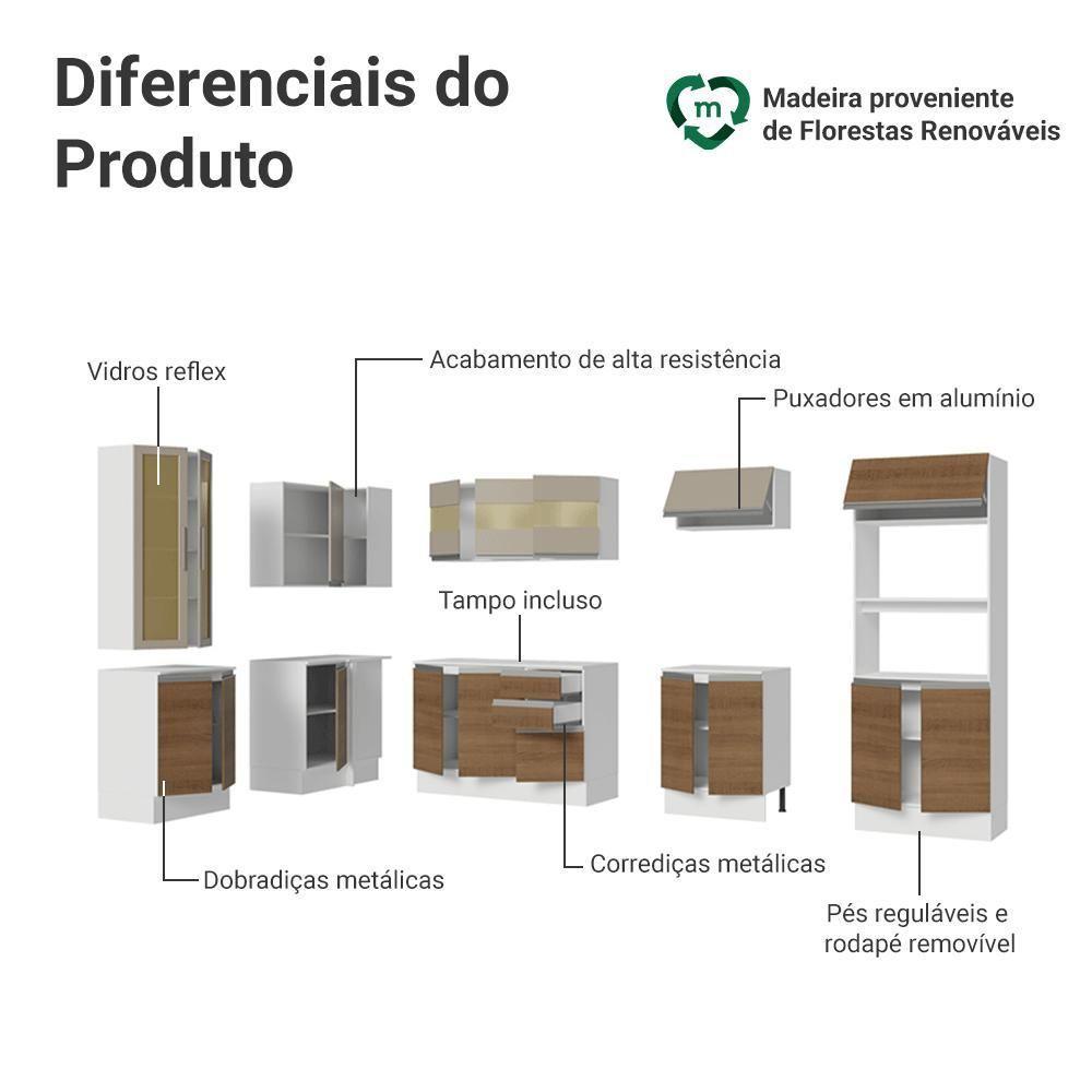 Armário De Cozinha Completa De Canto 100% Mdf 447 Cm Smart Madesa 02 Branco/rustic/crema - 4