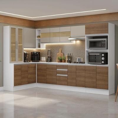 Armário de Cozinha Completa de Canto Smart 14 Portas 3 Gavetas MDF 447 cm Branco Rustic
