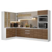 Armário De Cozinha Completa De Canto 100% Mdf 447 Cm Smart Madesa 02 Branco/rustic/crema - 2