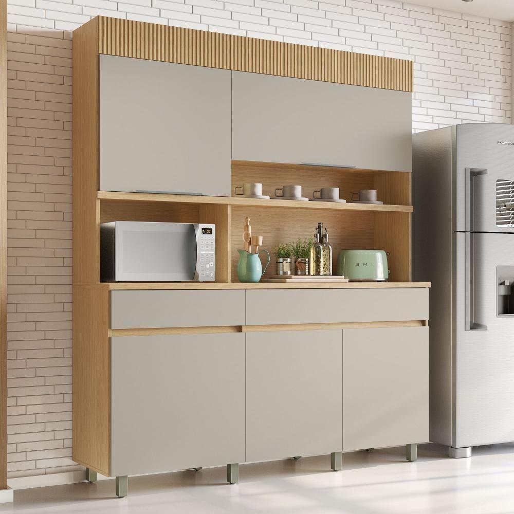 Cozinha Realeza 160 Cm 5 Portas 2 Gavetas 100% Mdf Realeza Carvalho/greige Nesher - 1