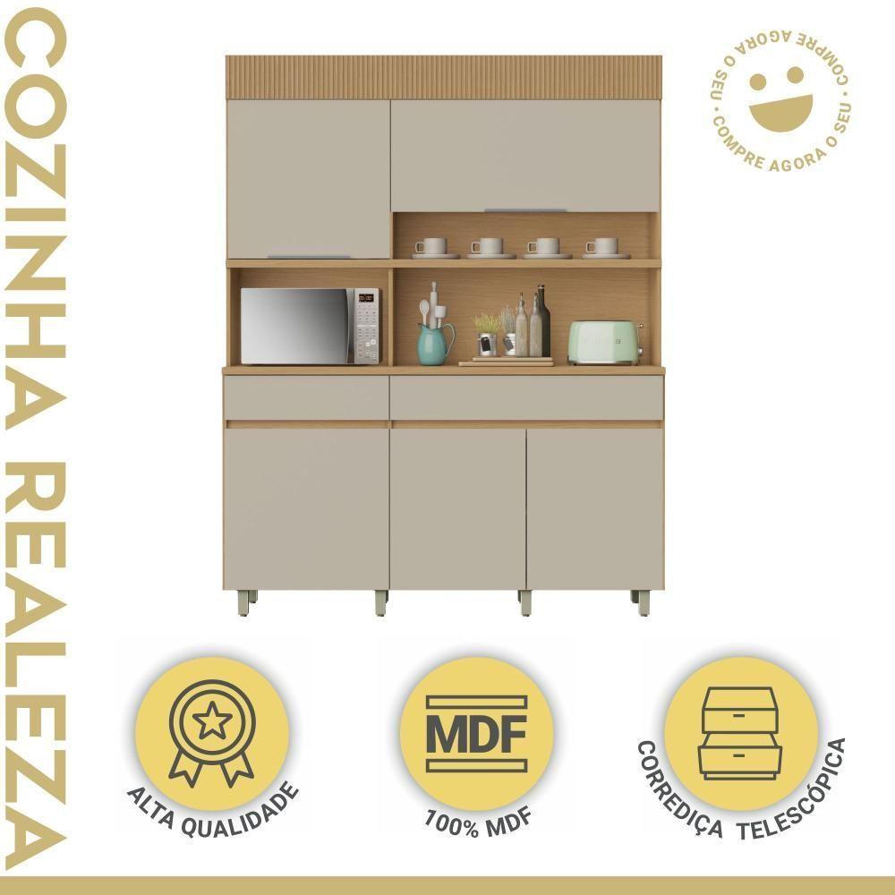 Cozinha Realeza 160 Cm 5 Portas 2 Gavetas 100% Mdf Realeza Carvalho/greige Nesher - 2