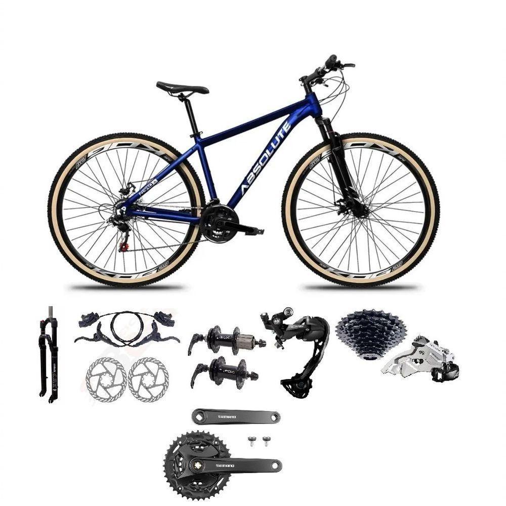 Bicicleta Aro 29 Absolute Nero 5 Câmbios Shimano Alívio/altus 27v Freio A Oléo Garfo Trava Pneu C/faixa -azul Tam.15 - 1