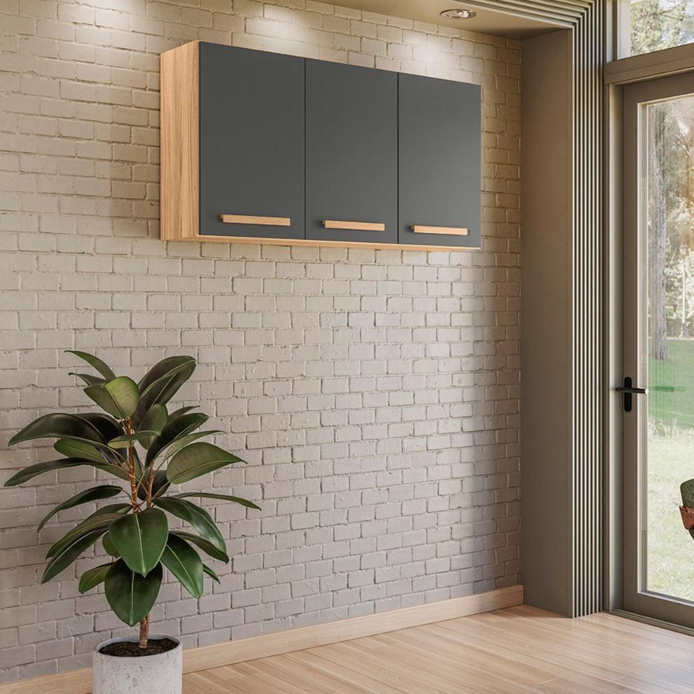 Armario Aereo De Cozinha Intenza 120 Cm Com 3 Portas Freijo/Chumbo - 2