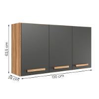Armario Aereo De Cozinha Intenza 120 Cm Com 3 Portas Freijo/Chumbo - 4