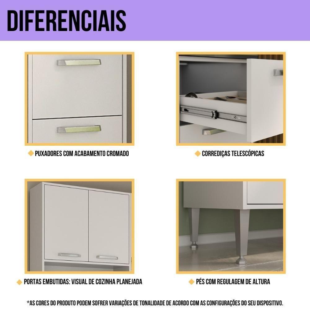 Armário De Cozinha Modulada Completa Compacta 294cm Com Balcão De Pia Multimóveis Mp2280 Branco/lacca Fumê - 6