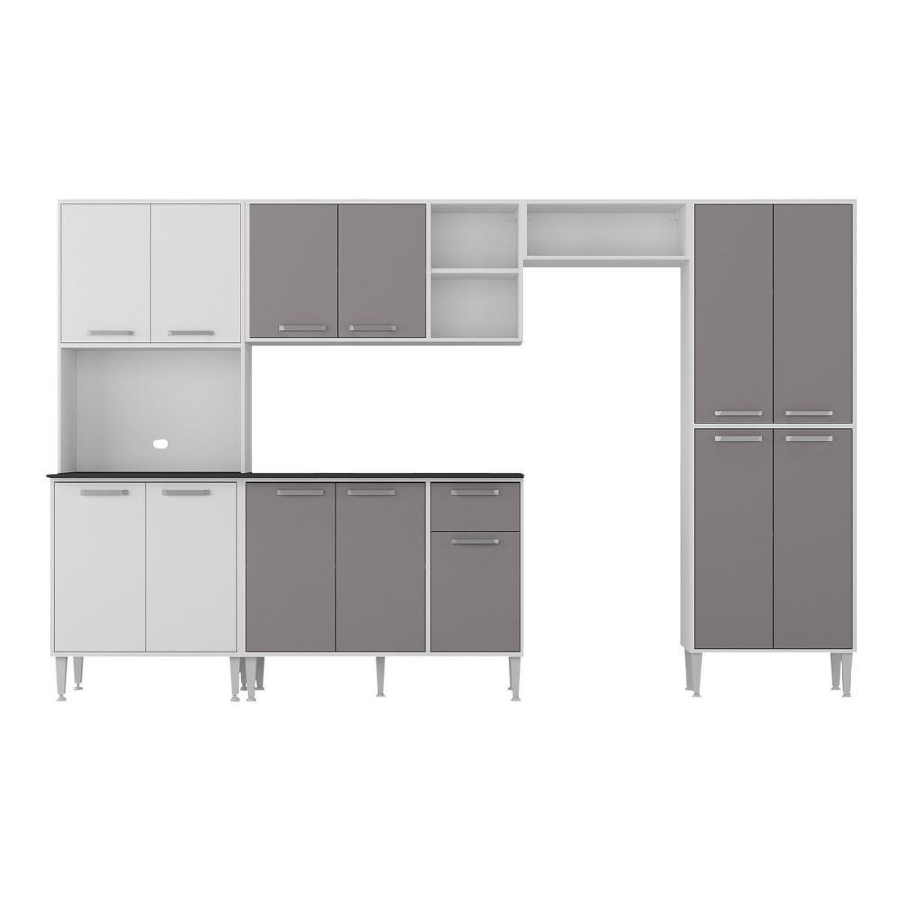 Armário De Cozinha Modulada Completa Compacta 294cm Com Balcão De Pia Multimóveis Mp2280 Branco/lacca Fumê - 8