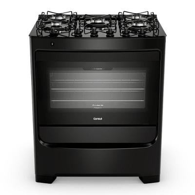 Fogão De Piso Consul 5 Bocas CFS5VBEUNA Acendimento Automático Mesa De Vidro Preto Bivolt