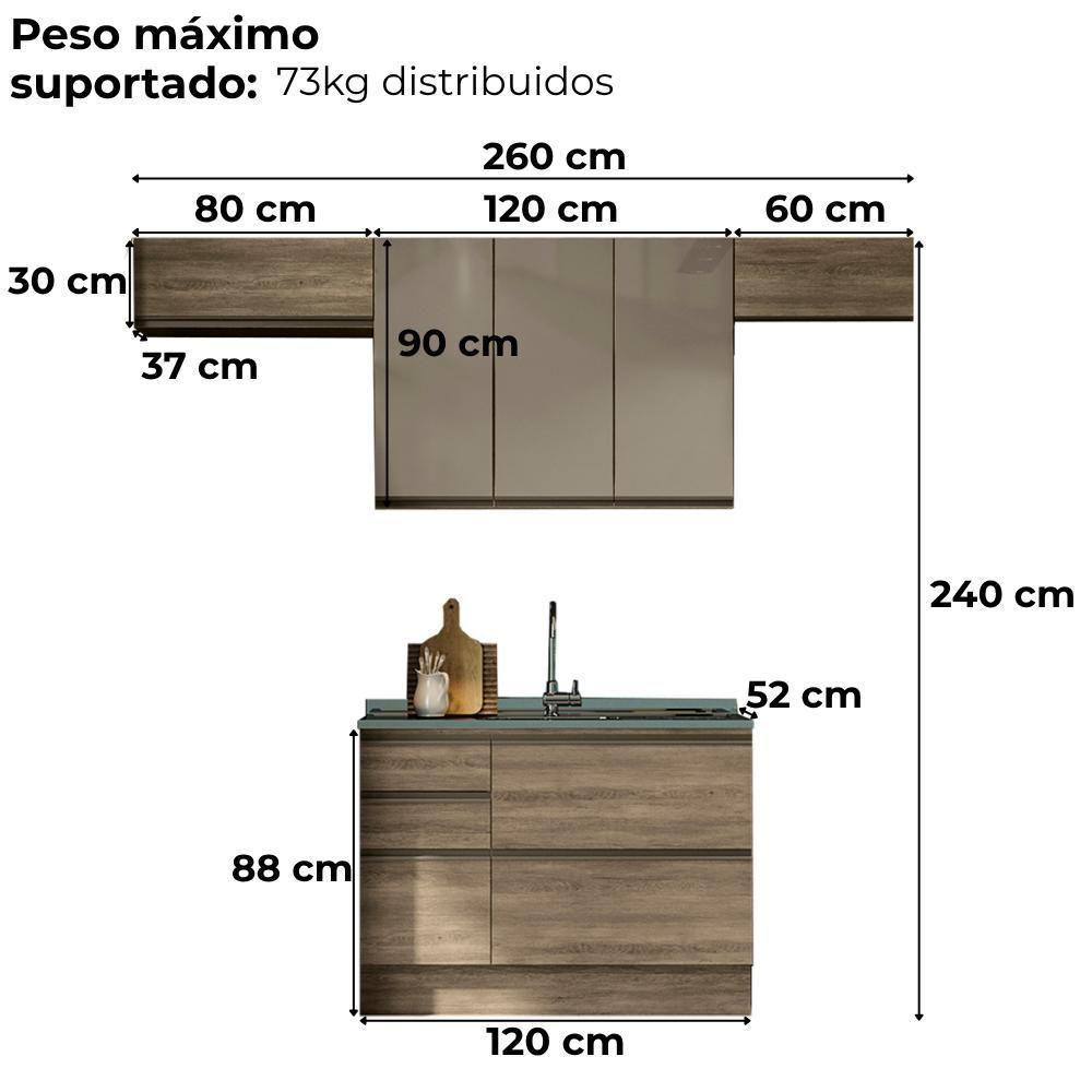 Cozinha Modulada 4 Pecas 260 Cm Mdp Maxxi Nogal Kappesberg Nogal - 4