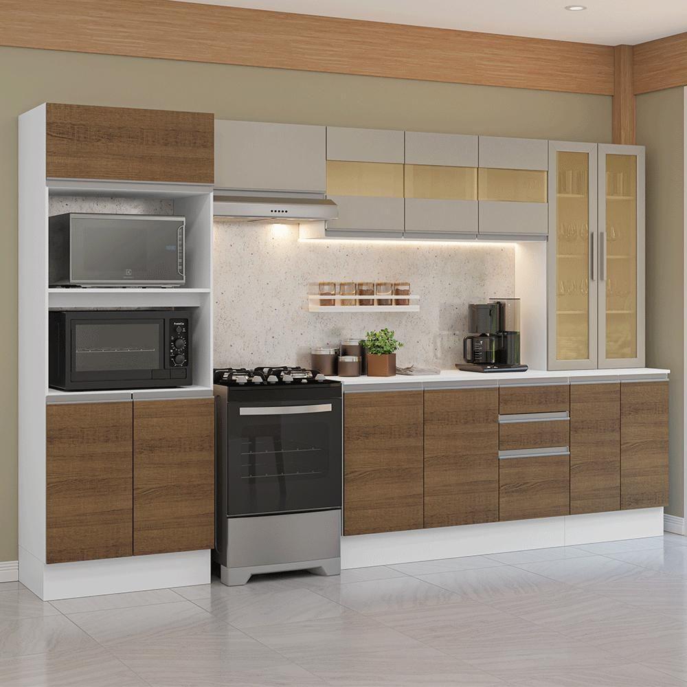 Armário De Cozinha Completa 100% Mdf 310 Cm Smart Madesa 04 Branco/rustic/crema - 1