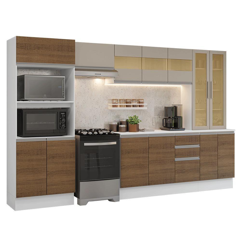 Armário De Cozinha Completa 100% Mdf 310 Cm Smart Madesa 04 Branco/rustic/crema - 2