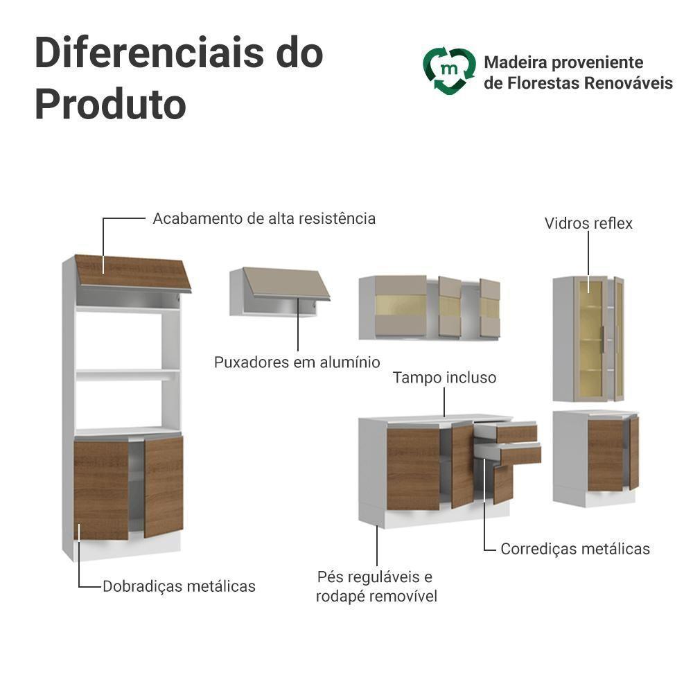 Armário De Cozinha Completa 100% Mdf 310 Cm Smart Madesa 04 Branco/rustic/crema - 4