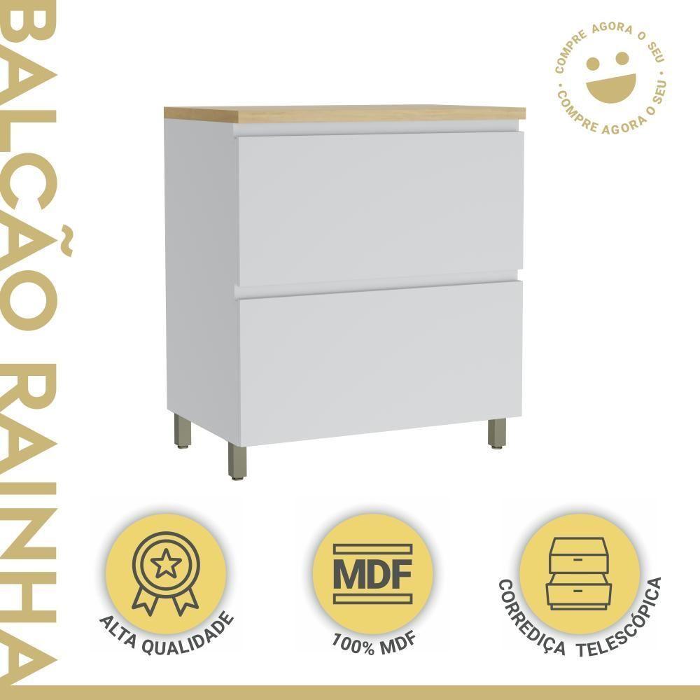 Balcão 1 Porta Basculante 1 Gaveta 80cm 100% Mdf Rainha Branco/nature Nesher - 2