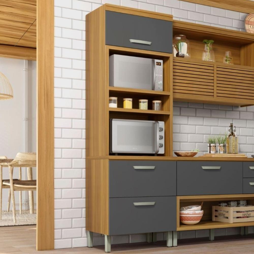 Paneleiro Torre Quente 2 Portas 1 Gaveta Princesa Freijó/grafite Nesher Móveis - 1