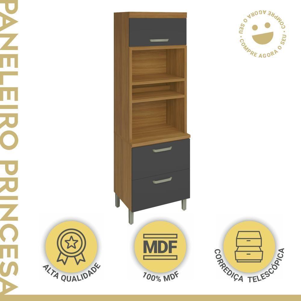 Paneleiro Torre Quente 2 Portas 1 Gaveta Princesa Freijó/grafite Nesher Móveis - 2