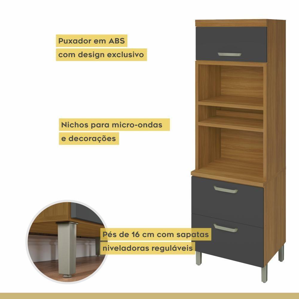 Paneleiro Torre Quente 2 Portas 1 Gaveta Princesa Freijó/grafite Nesher Móveis - 3