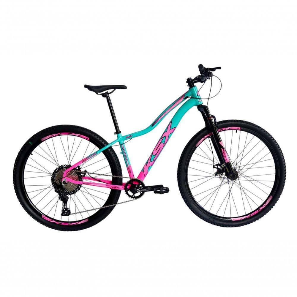 Bicicleta Aro 29 Ksx Sd7 Feminina 12v Garfo Com Trava K7 11/50 Freios Hidráulicos Kit 1x12 - Rosa/verde Tam. 17 - 1