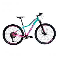 Bicicleta Aro 29 Ksx Sd7 Feminina 12v Garfo Com Trava K7 11/50 Freios Hidráulicos Kit 1x12 - Rosa/verde Tam. 17 - 1