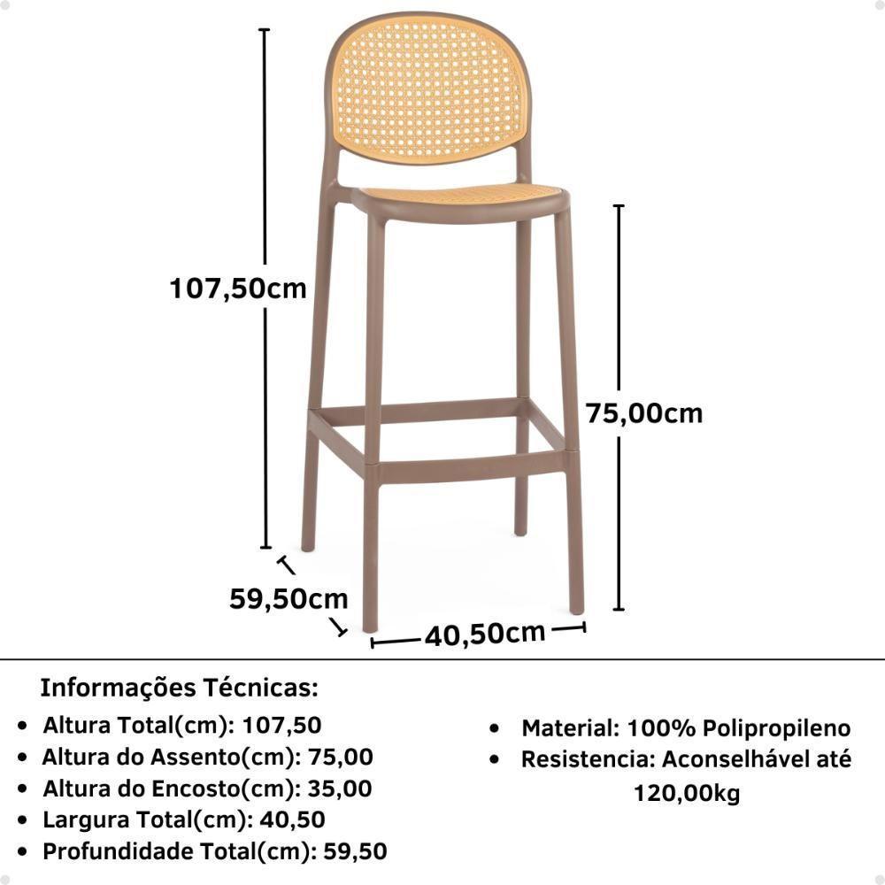 Kit 3 Banqueta Alta Com Encosto Roma Em Polipropileno Cozinha/bancada - Marrom Claro - 7